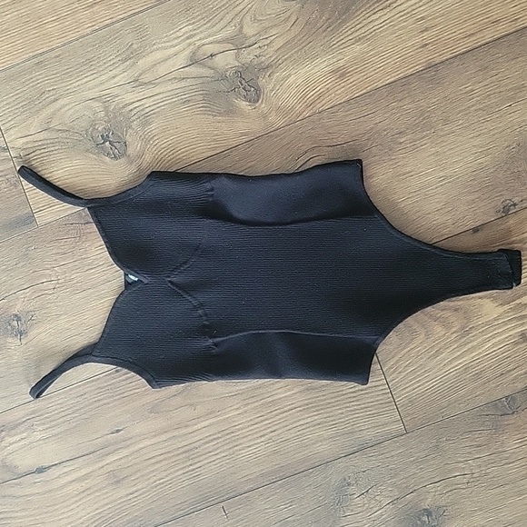 Ribbed Sweet Heart Neckline Black Sweater Bodysuit, Size Small - Picture 2 of 6